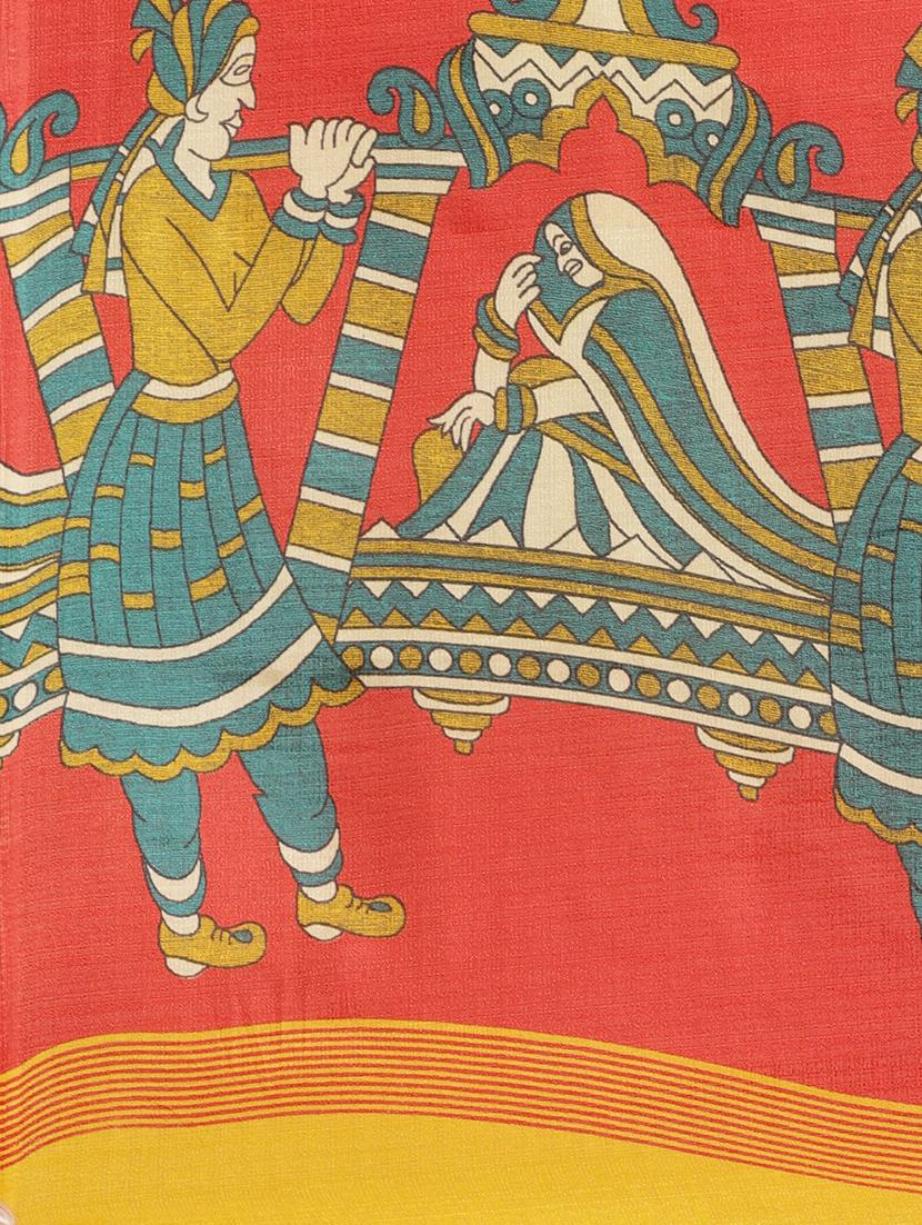 mustard silk printed saree with blouse - 17523764 - Zoom Image - 4