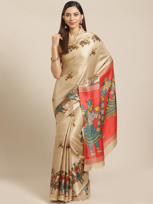 conversational printed saree with blouse - 17523766 - Standard Image - 1