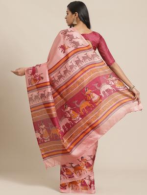 conversational printed saree with blouse - 17523767 - Standard Image - 2
