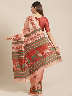 peach silk printed saree with blouse - 17523769 - Standard Image - 2