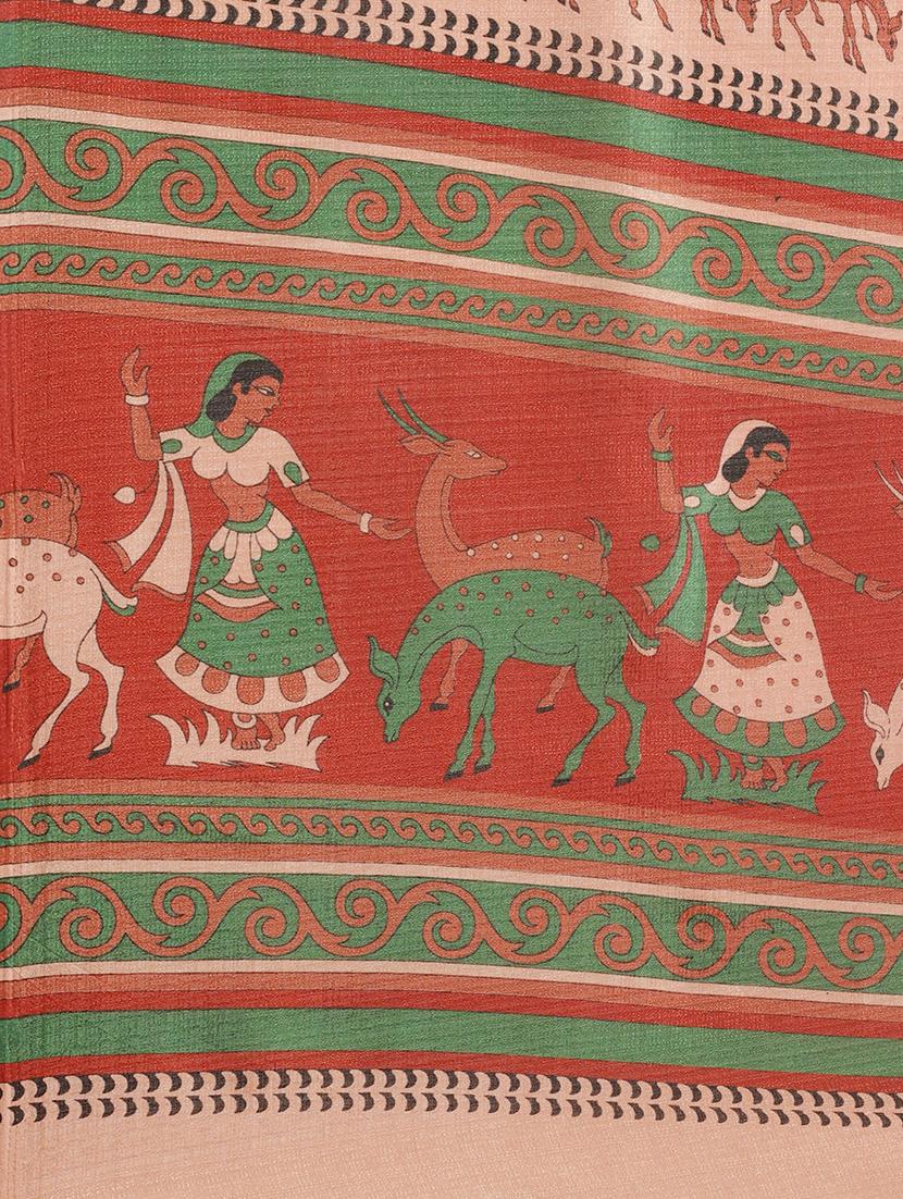 peach silk printed saree with blouse - 17523769 - Zoom Image - 4