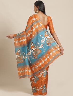 conversational printed saree with blouse - 17523771 - Standard Image - 2