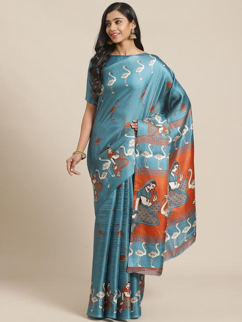 conversational printed saree with blouse - 17523774 - Standard Image - 1
