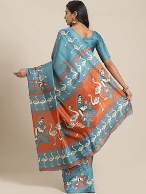 conversational printed saree with blouse - 17523774 - Standard Image - 2