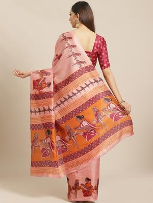 peach silk printed saree with blouse - 17523775 - Standard Image - 2