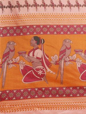 peach silk printed saree with blouse - 17523775 - Standard Image - 4