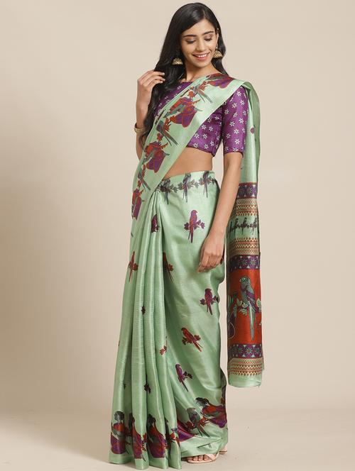 conversational printed saree with blouse - 17523776 - Standard Image - 1