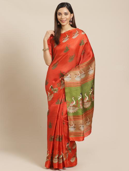 maroon silk printed saree with blouse - 17523779 - Standard Image - 1