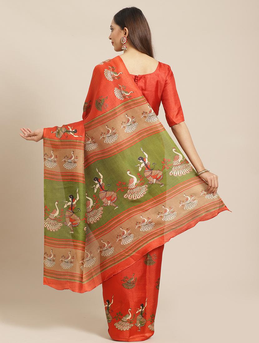 maroon silk printed saree with blouse - 17523779 - Zoom Image - 2