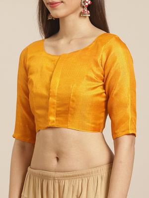 mustard silk printed saree with blouse - 17523780 - Standard Image - 3
