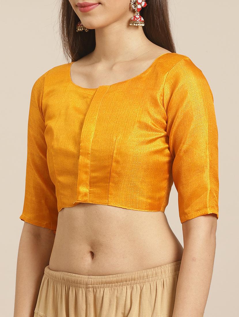 mustard silk printed saree with blouse - 17523780 - Zoom Image - 3