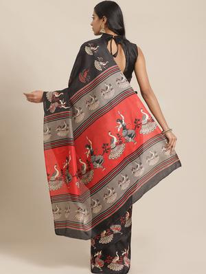 conversational printed saree with blouse - 17523781 - Standard Image - 2
