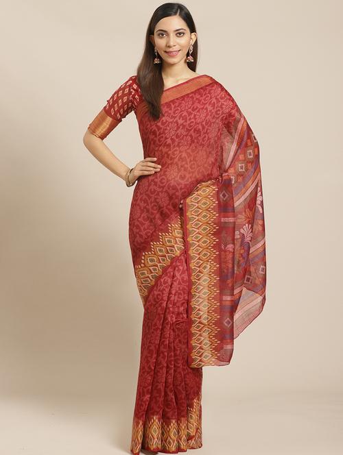 floral printed saree with blouse - 17523783 - Standard Image - 1