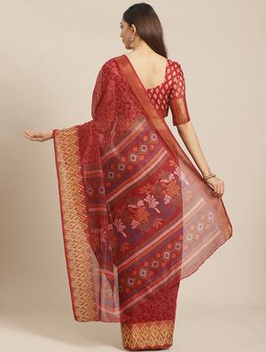 floral printed saree with blouse - 17523783 - Standard Image - 2