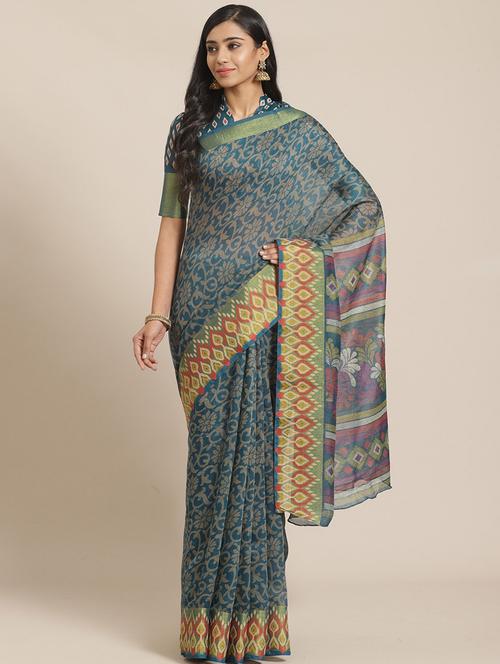 floral printed saree with blouse - 17523785 - Standard Image - 1