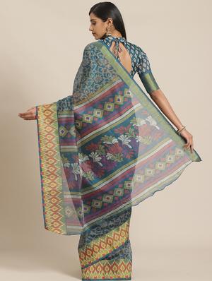 floral printed saree with blouse - 17523785 - Standard Image - 2