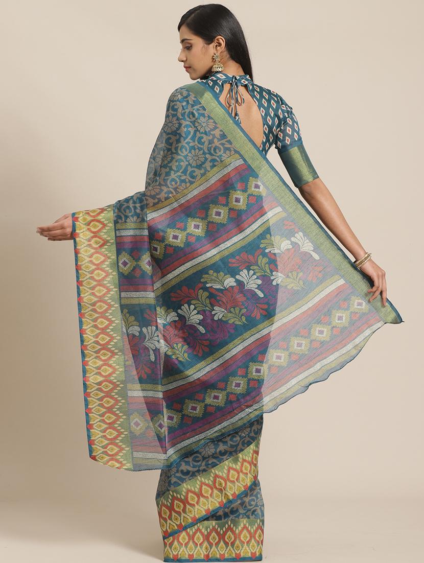 floral printed saree with blouse - 17523785 - Zoom Image - 2