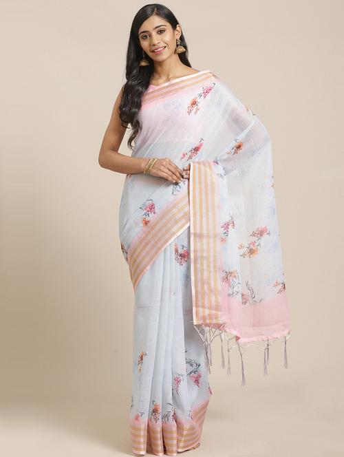 floral printed saree with blouse - 17523794 - Standard Image - 1