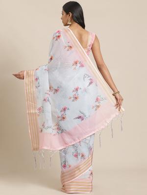 floral printed saree with blouse - 17523794 - Standard Image - 2