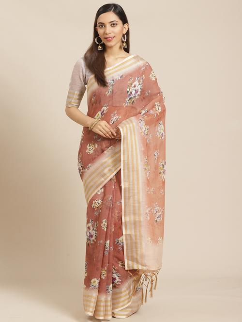floral printed saree with blouse - 17523795 - Standard Image - 1