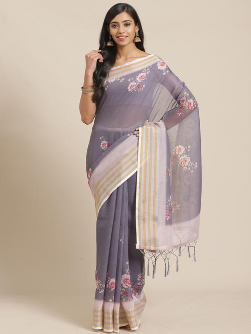 floral printed saree with blouse - 17523797 - Standard Image - 1