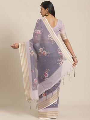 floral printed saree with blouse - 17523797 - Standard Image - 2