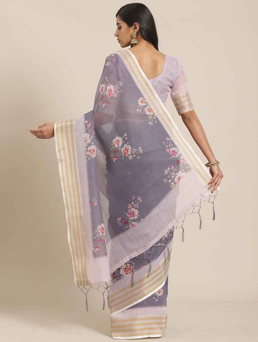 floral printed saree with blouse - 17523797 - Zoom Image - 2