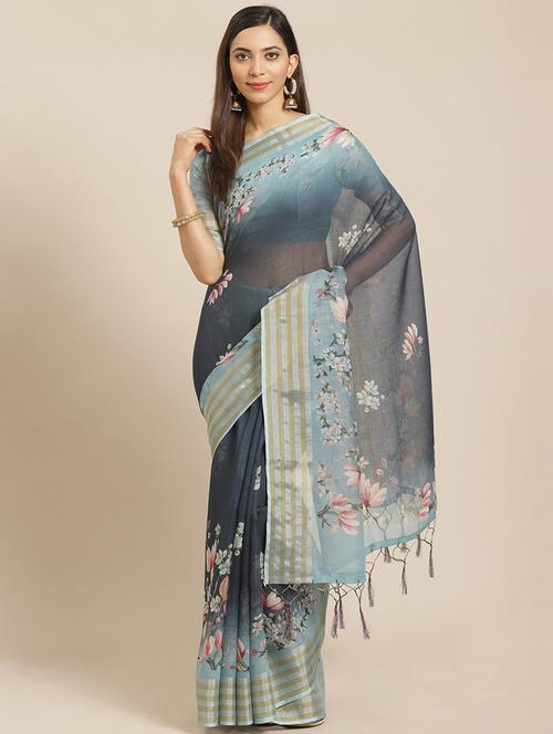floral printed saree with blouse - 17523800 - Standard Image - 1