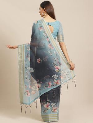 floral printed saree with blouse - 17523800 - Standard Image - 2