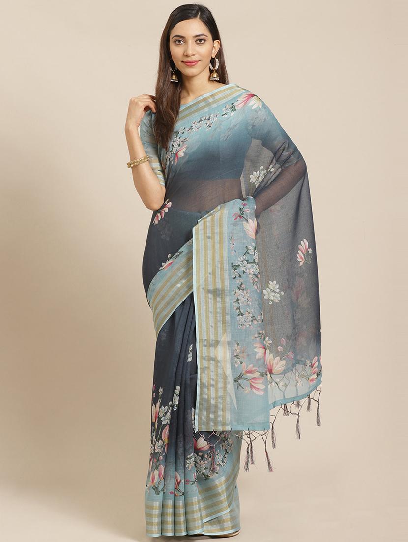 floral printed saree with blouse - 17523800 - Zoom Image - 1
