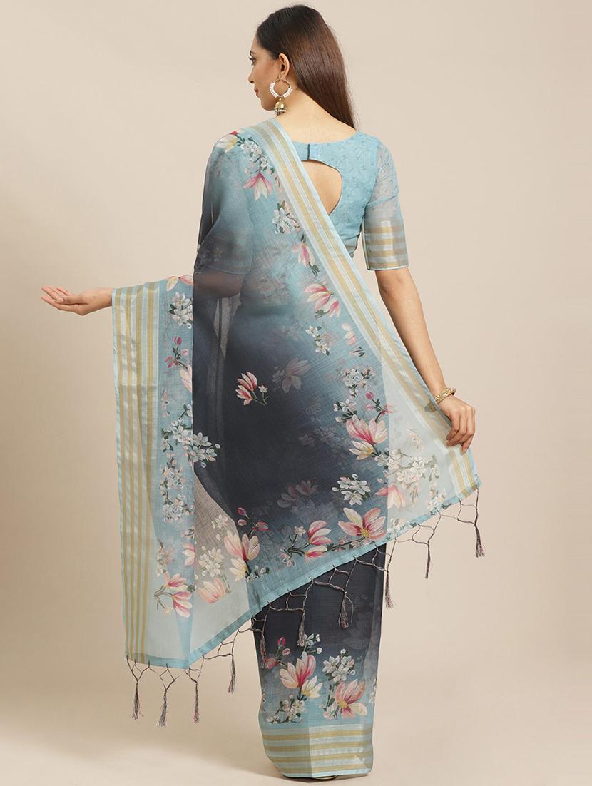 floral printed saree with blouse - 17523800 - Zoom Image - 2