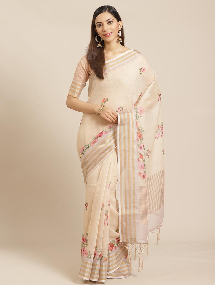 floral printed saree with blouse - 17523802 - Zoom Image - 1