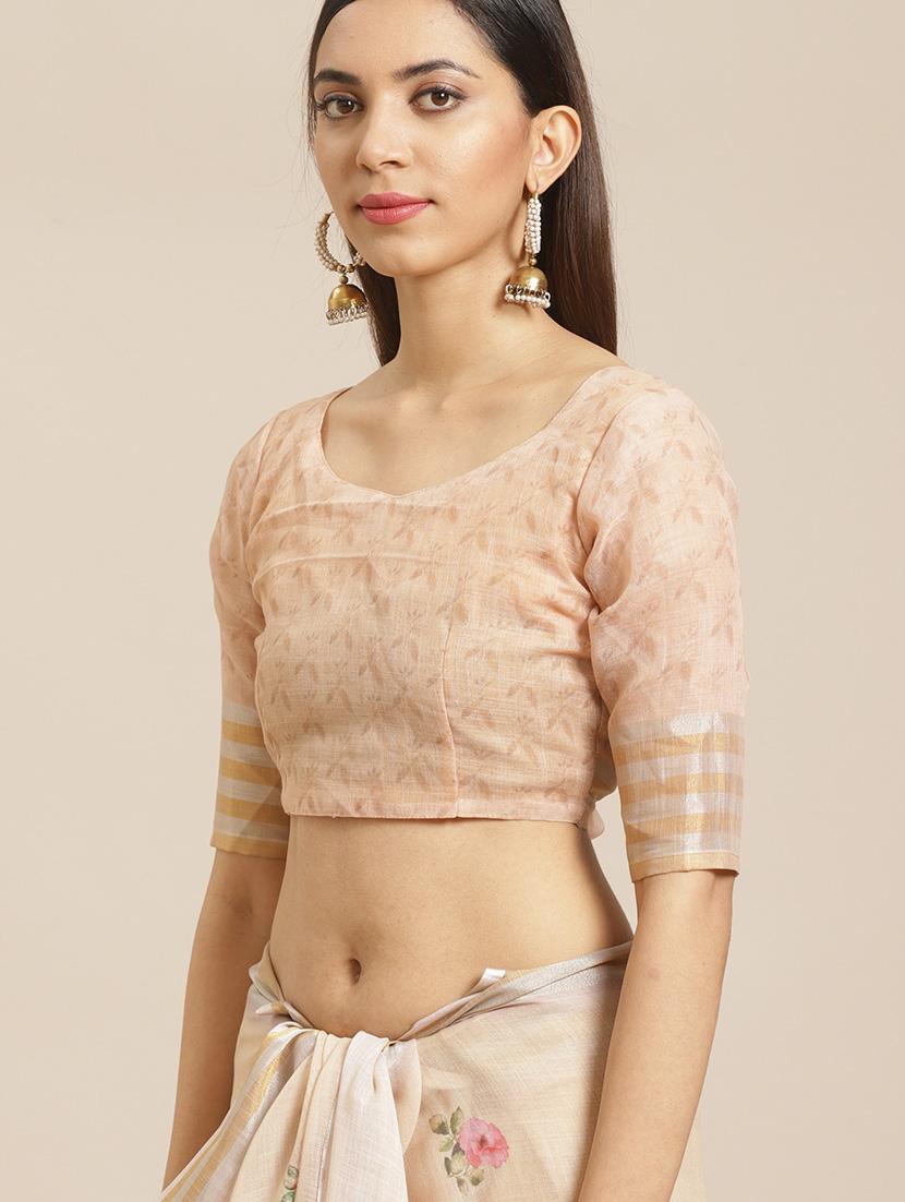 floral printed saree with blouse - 17523802 - Zoom Image - 3