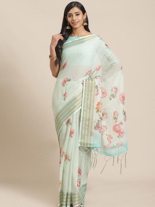 floral printed saree with blouse - 17523804 - Standard Image - 1