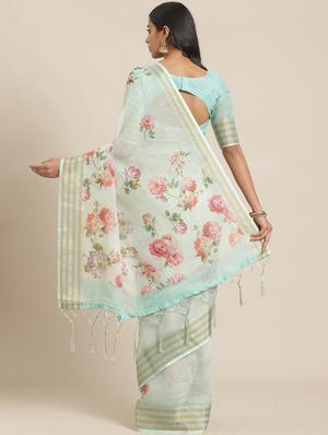 floral printed saree with blouse - 17523804 - Standard Image - 2