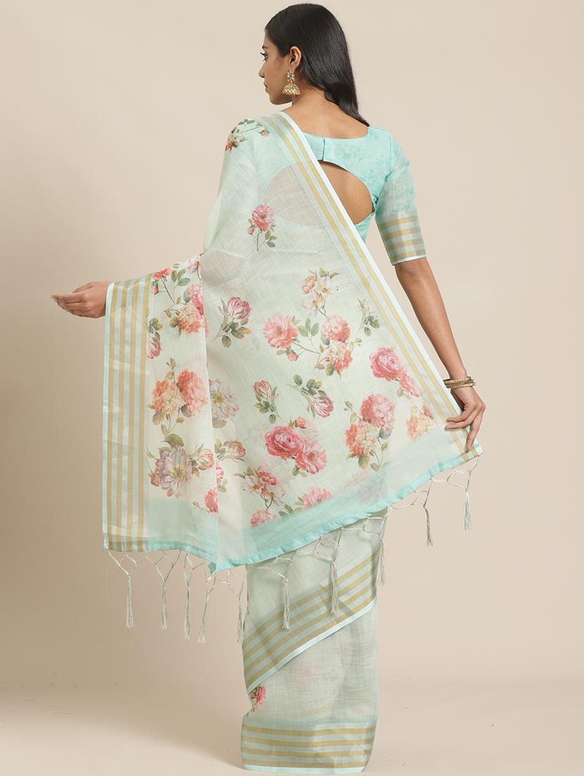 floral printed saree with blouse - 17523804 - Zoom Image - 2