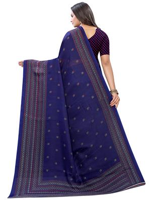 navy solid printed saree with blouse - 17523835 - Standard Image - 2
