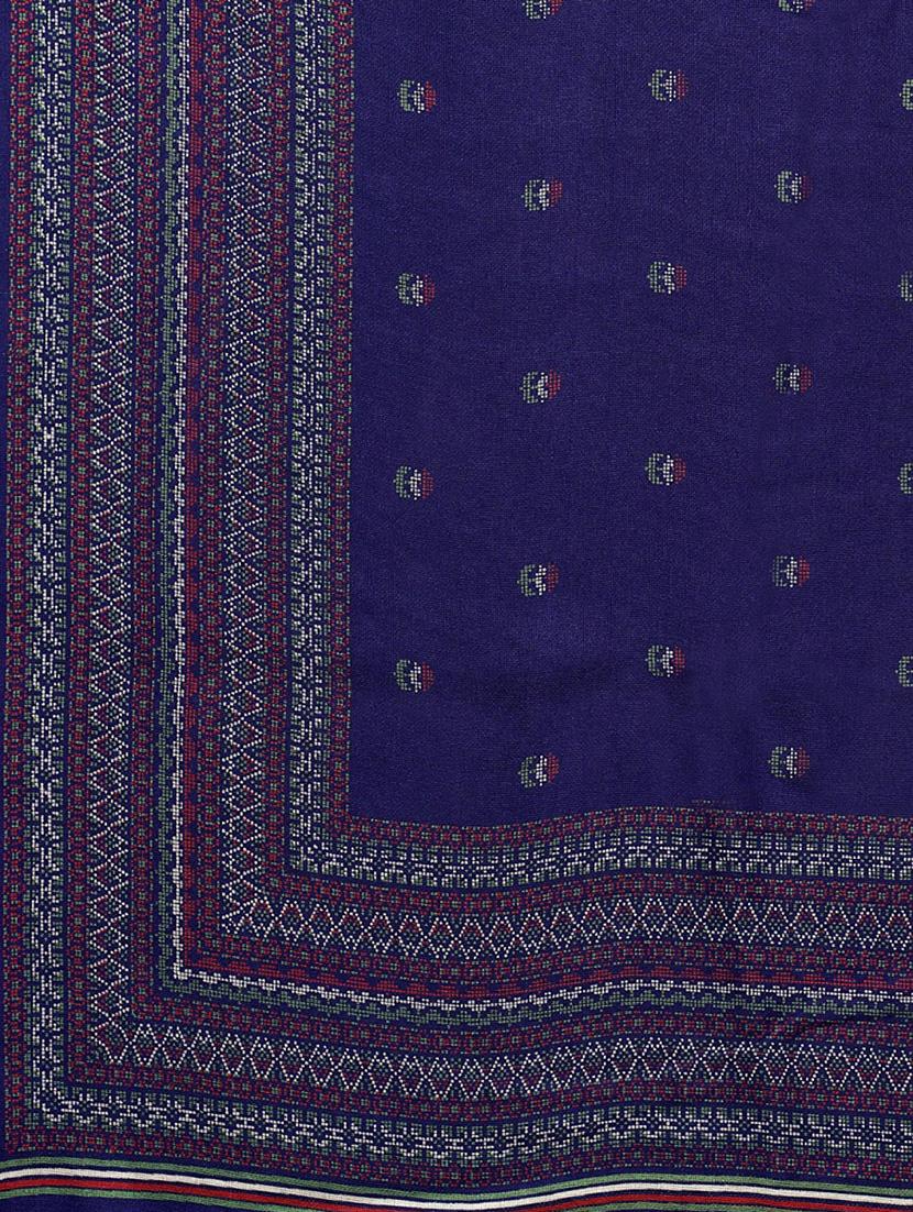navy solid printed saree with blouse - 17523835 - Zoom Image - 4
