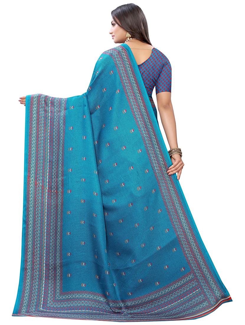 solid printed saree with blouse - 17523837 - Zoom Image - 2