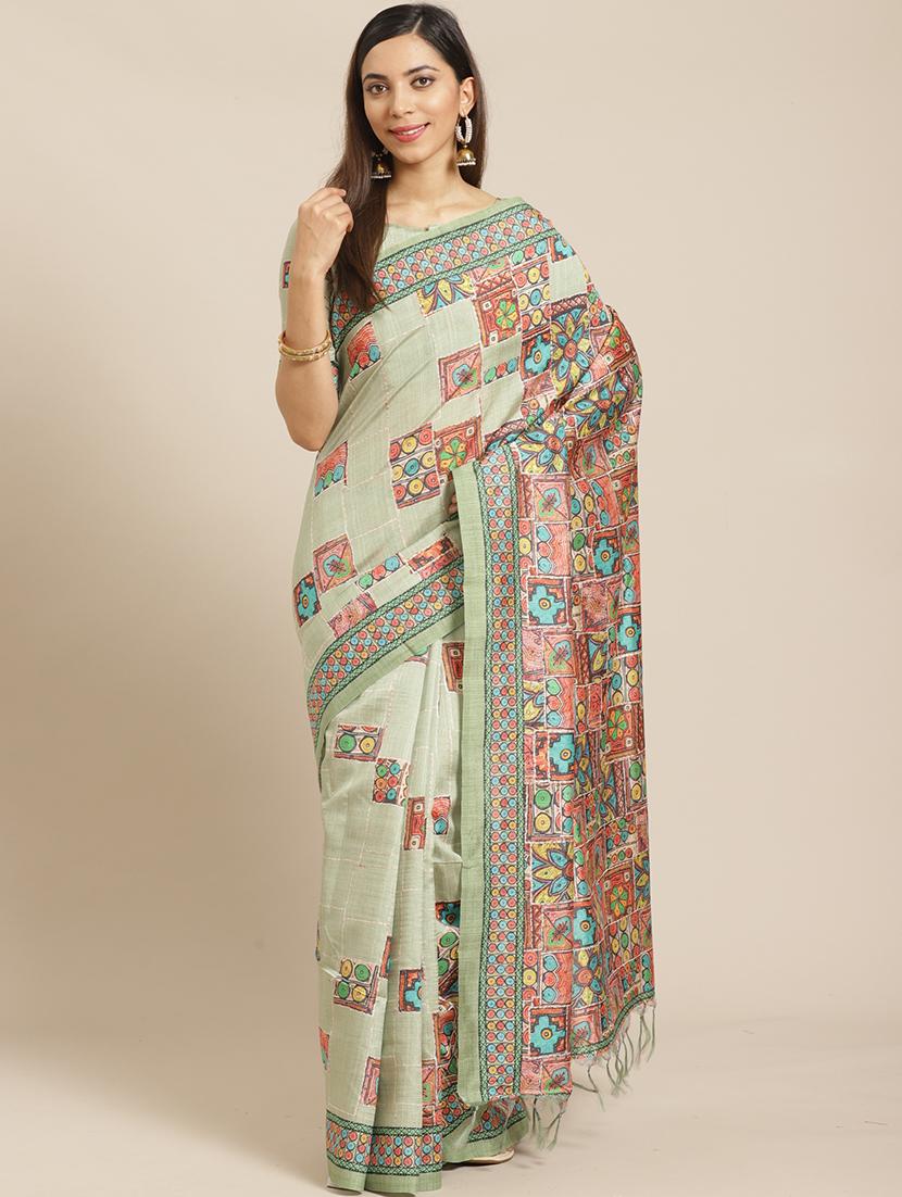 geometric printed saree with blouse - 17523844 - Zoom Image - 1