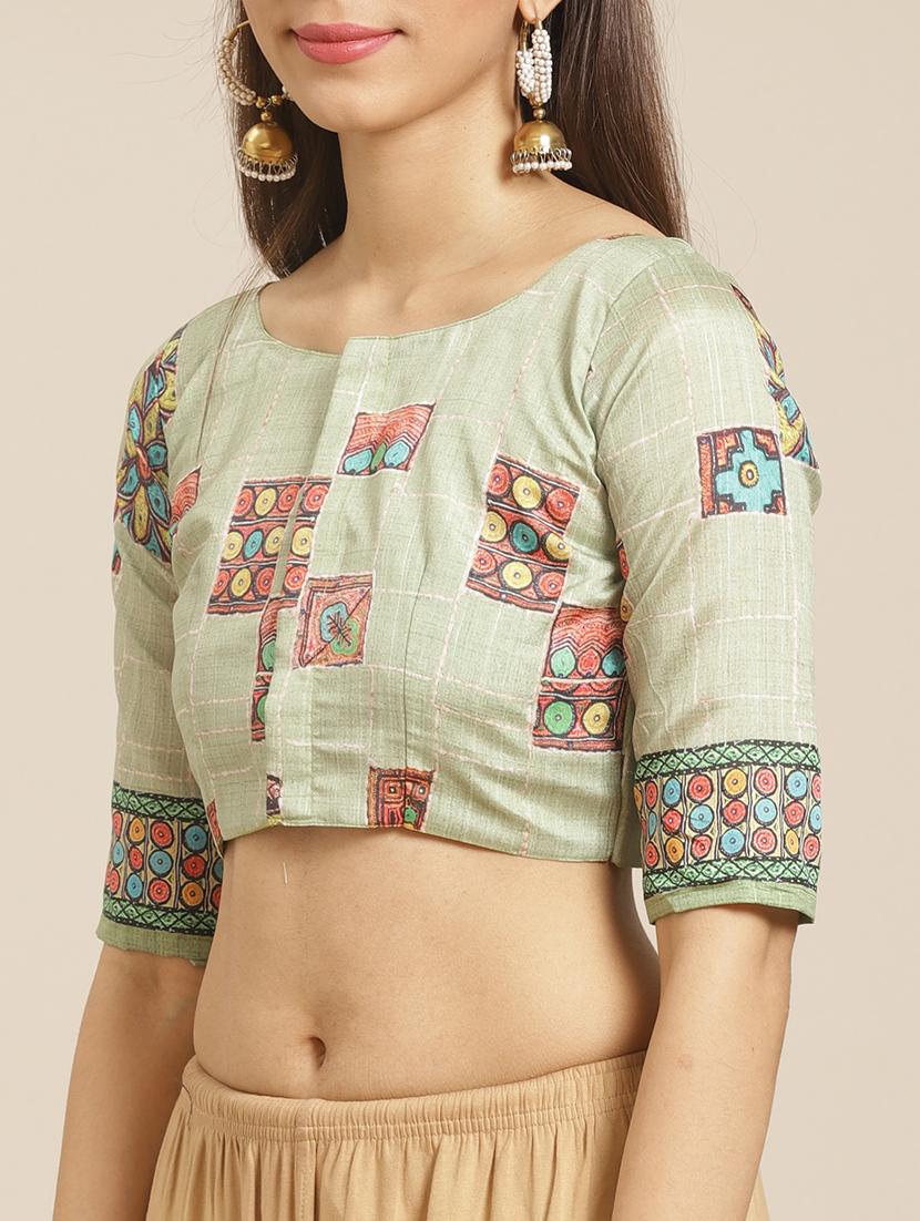 geometric printed saree with blouse - 17523844 - Zoom Image - 3