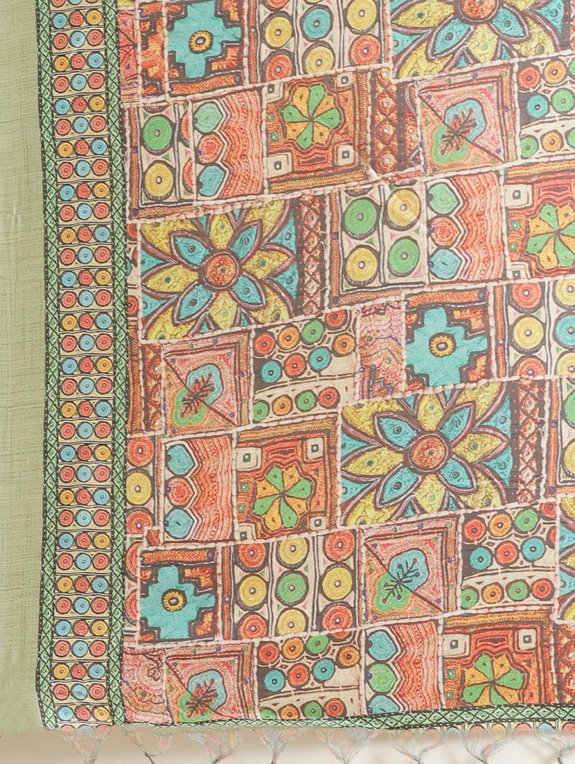 geometric printed saree with blouse - 17523844 - Zoom Image - 4
