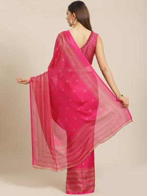 self printed saree with blouse - 17523849 - Standard Image - 2