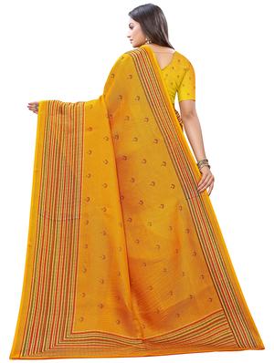 mustard jute silk printed saree with blouse - 17523851 - Standard Image - 2