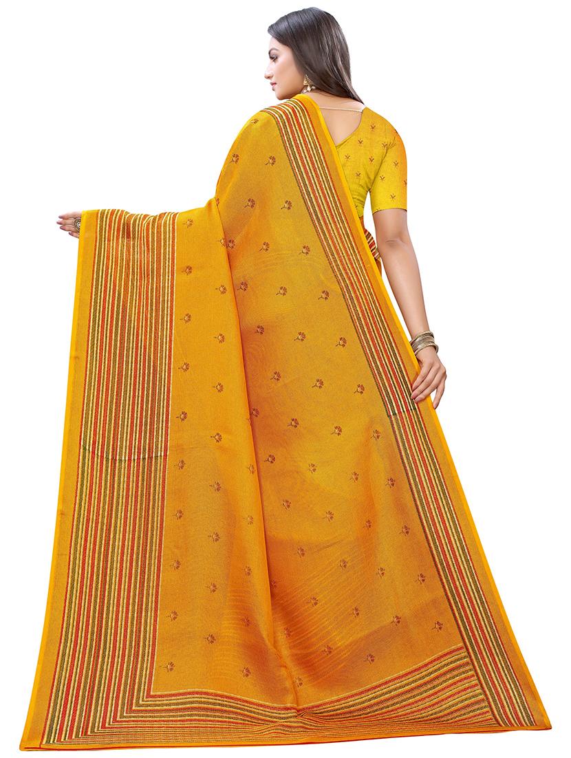 mustard jute silk printed saree with blouse - 17523851 - Zoom Image - 2