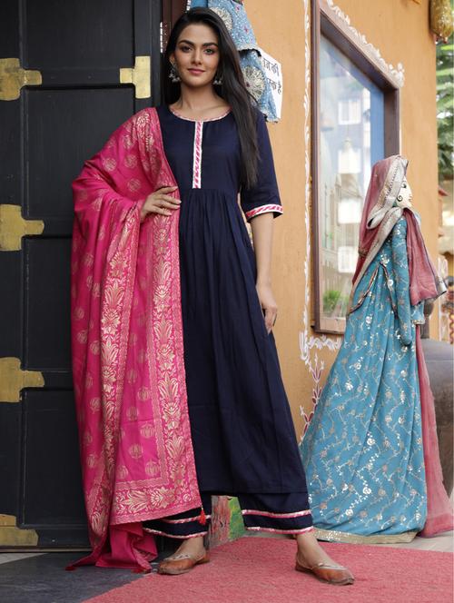 solid kurta palazzo set - 17524033 - Standard Image - 1