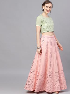 peach cotton flared lehenga - 17524053 - Standard Image - 2
