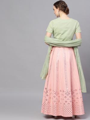 peach cotton flared lehenga - 17524053 - Standard Image - 3
