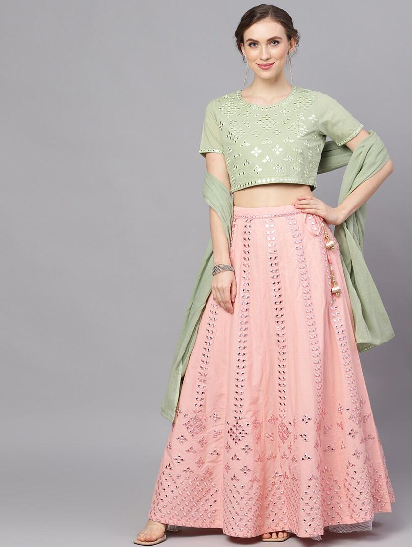 peach cotton flared lehenga - 17524053 - Zoom Image - 1
