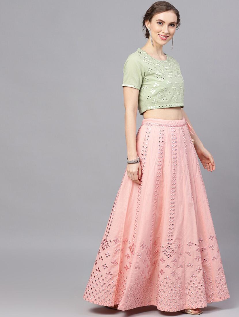 peach cotton flared lehenga - 17524053 - Zoom Image - 2